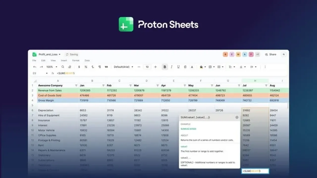 Proton Sheets, Google Sheets'e Şifreli Alternatif Olarak Piyasaya Sürüldü