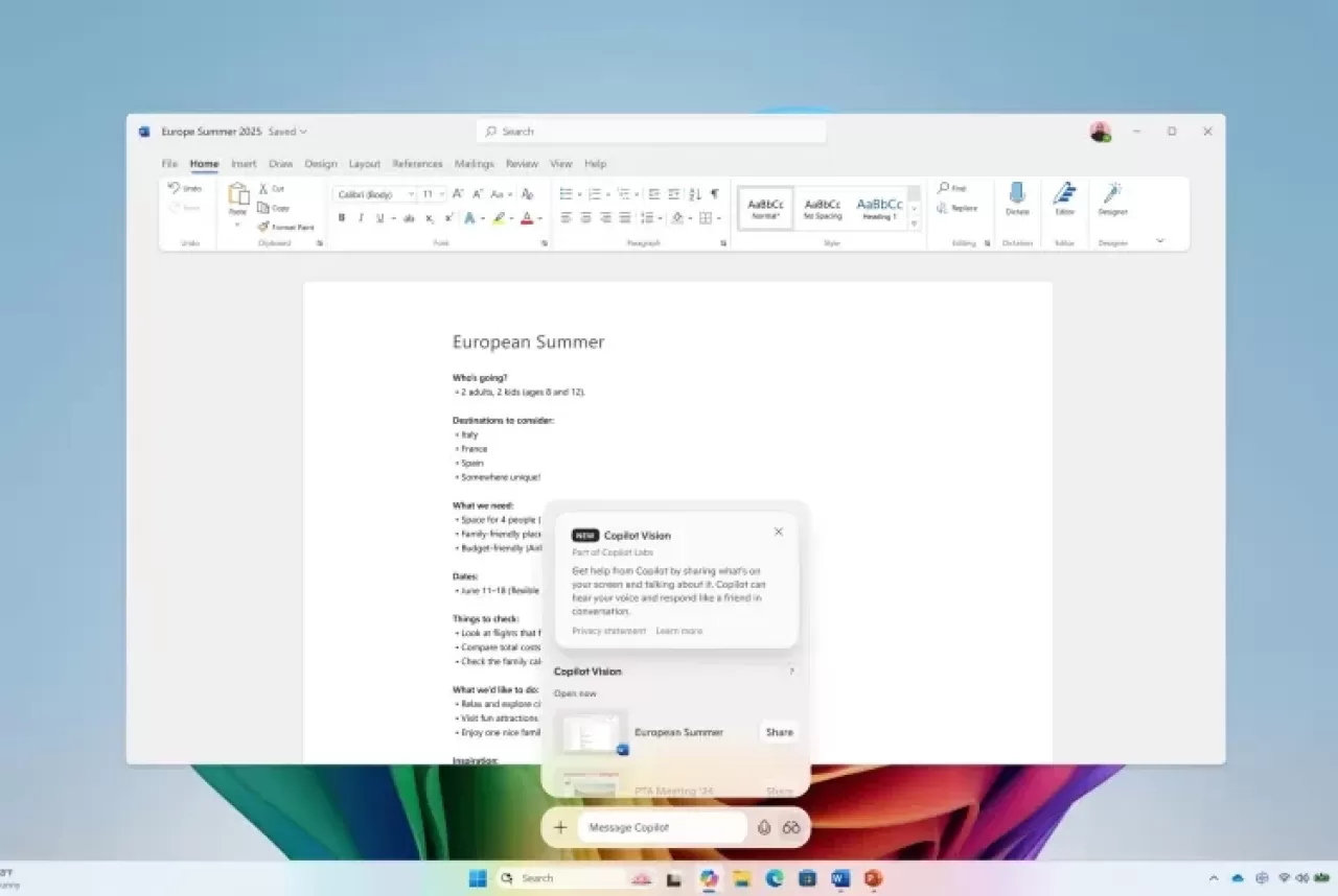 Microsoft Copilot Vision Güncellemesini Test Ediyor