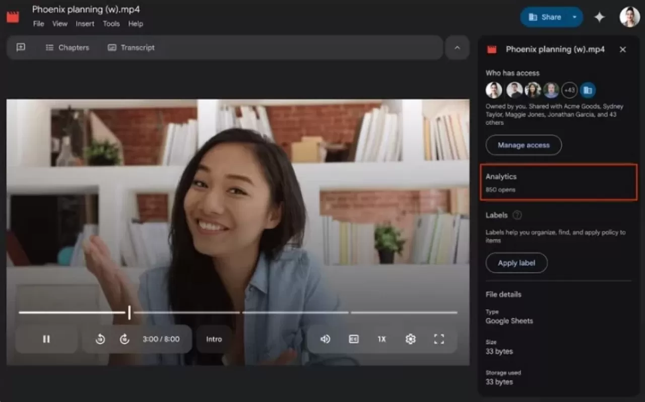Google Drive'ın video oynatıcısına YouTube tarzı analizler ekleniyor