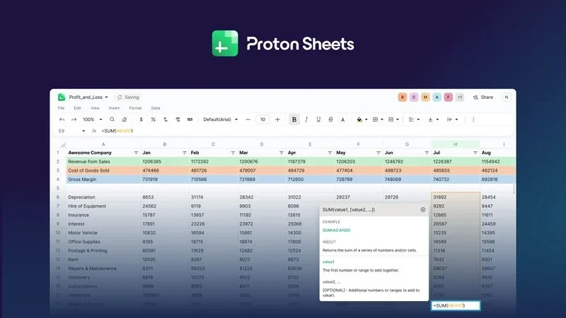 Proton Sheets, Google Sheets'e Şifreli Alternatif Olarak Piyasaya Sürüldü